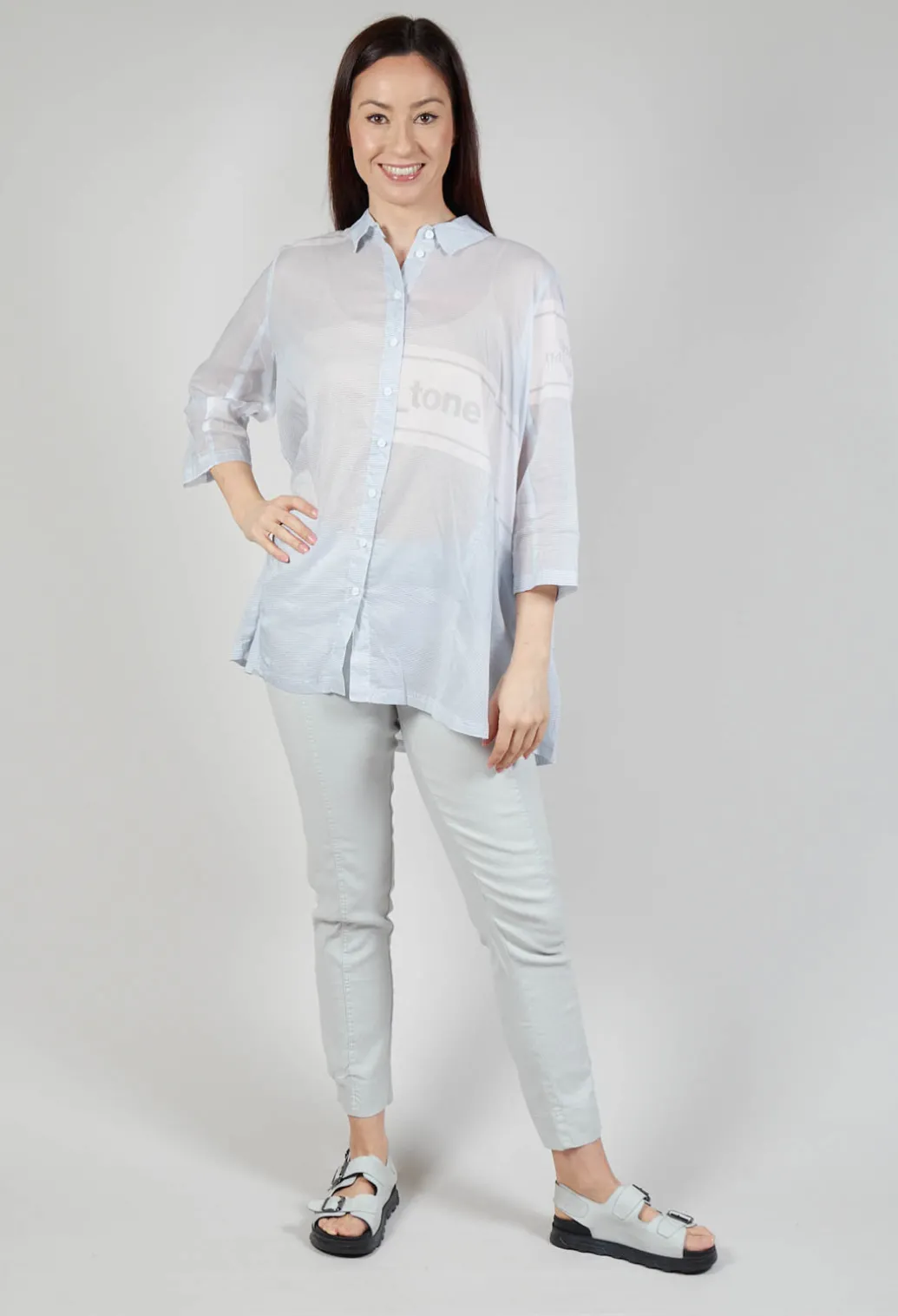 Tulip Hem Cotton Shirt in Grey Print