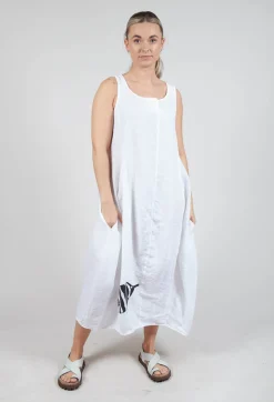 Tulip Hem Linen Dress in White Print