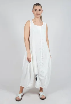 Tulip Hem Linen Dress in Offwhite Print