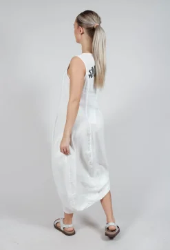Tulip Hem Linen Dress in Offwhite Print