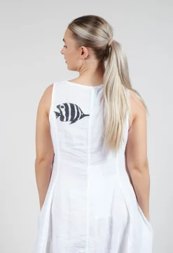 Tulip Hem Linen Dress in White Print
