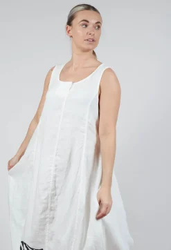 Tulip Hem Linen Dress in Offwhite Print