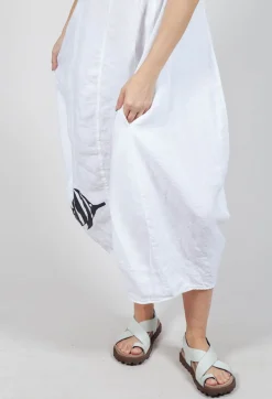 Tulip Hem Linen Dress in White Print