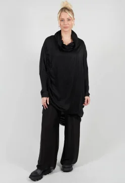 Tunic Dress in Raso di Viscosa and Viscosa Seta Nero