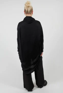 Tunic Dress in Raso di Viscosa and Viscosa Seta Nero