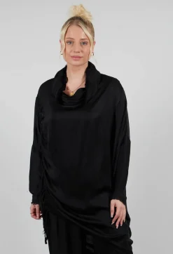 Tunic Dress in Raso di Viscosa and Viscosa Seta Nero