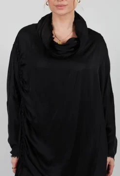 Tunic Dress in Raso di Viscosa and Viscosa Seta Nero