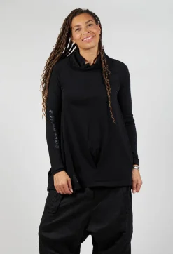 Tunic Dress with Placed Print in Black Shiny Print