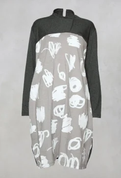 Tunic Jumper Dress with Print in Grey and White