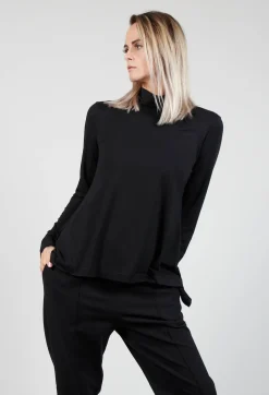 Turtle Neck Kord Top with Logo in Black