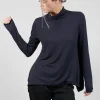 Turtle Neck Kord Top with Logo in Dark Blue