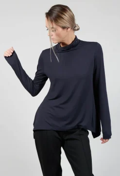 Turtle Neck Kord Top with Logo in Dark Blue