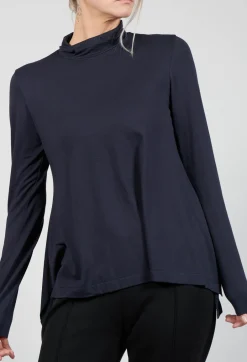 Turtle Neck Kord Top with Logo in Dark Blue