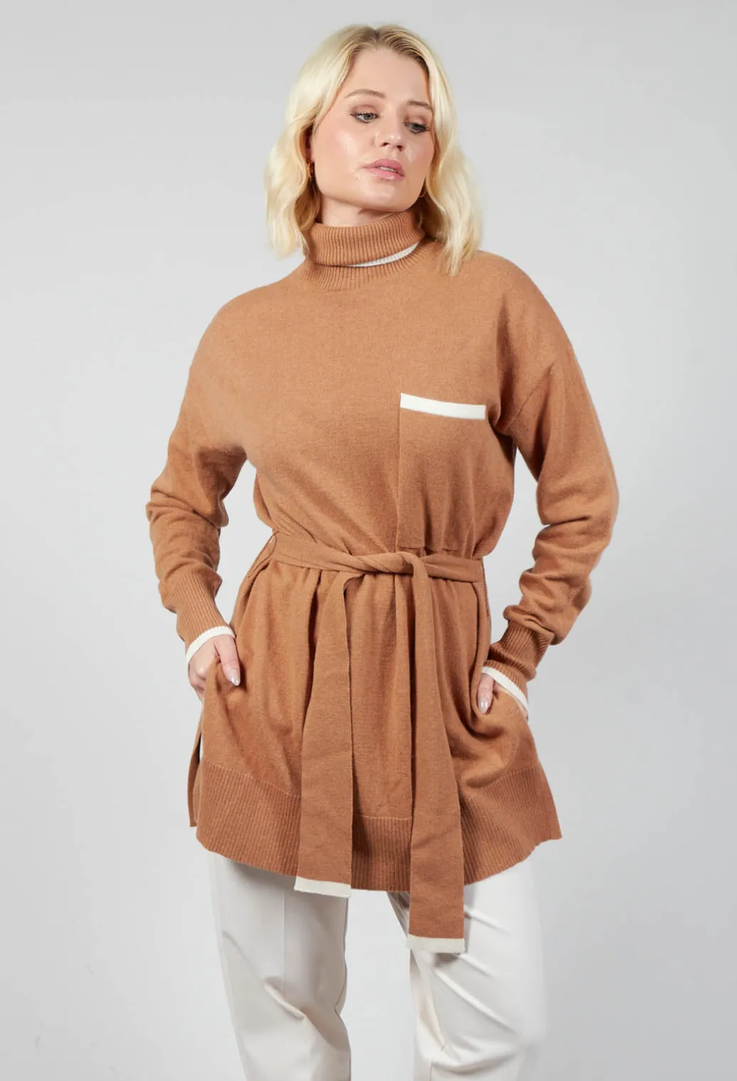 Turtleneck Belted Jumper in Ginger