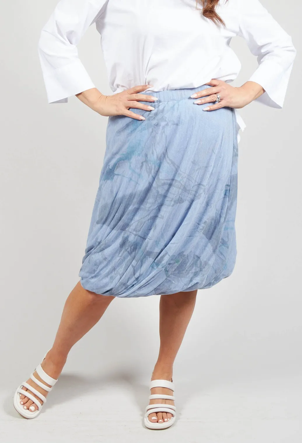 Twist Hem Skirt in Blue Print