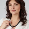Two Leather Necklace with Oval Rose Quartz Pendant in Black