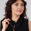 Two Leather Necklace with Smoky Quartz Pendant in Black