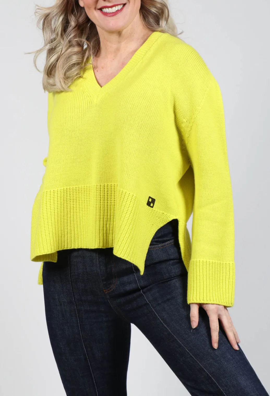 V Neck Jumper in Lime