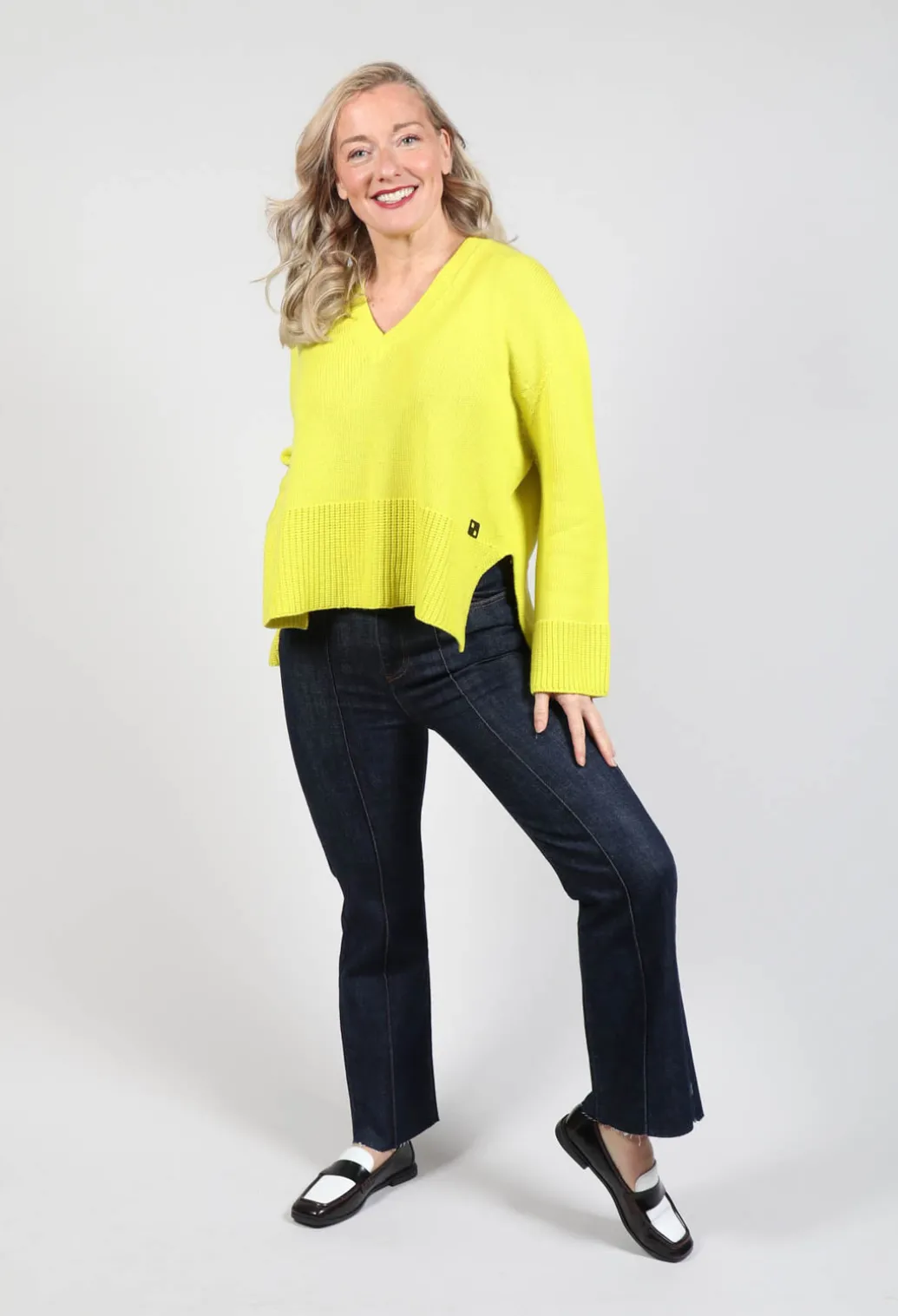 V Neck Jumper in Lime