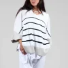 V Neck Jumper in White and Black Stripe