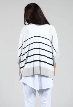 V Neck Jumper in White and Black Stripe