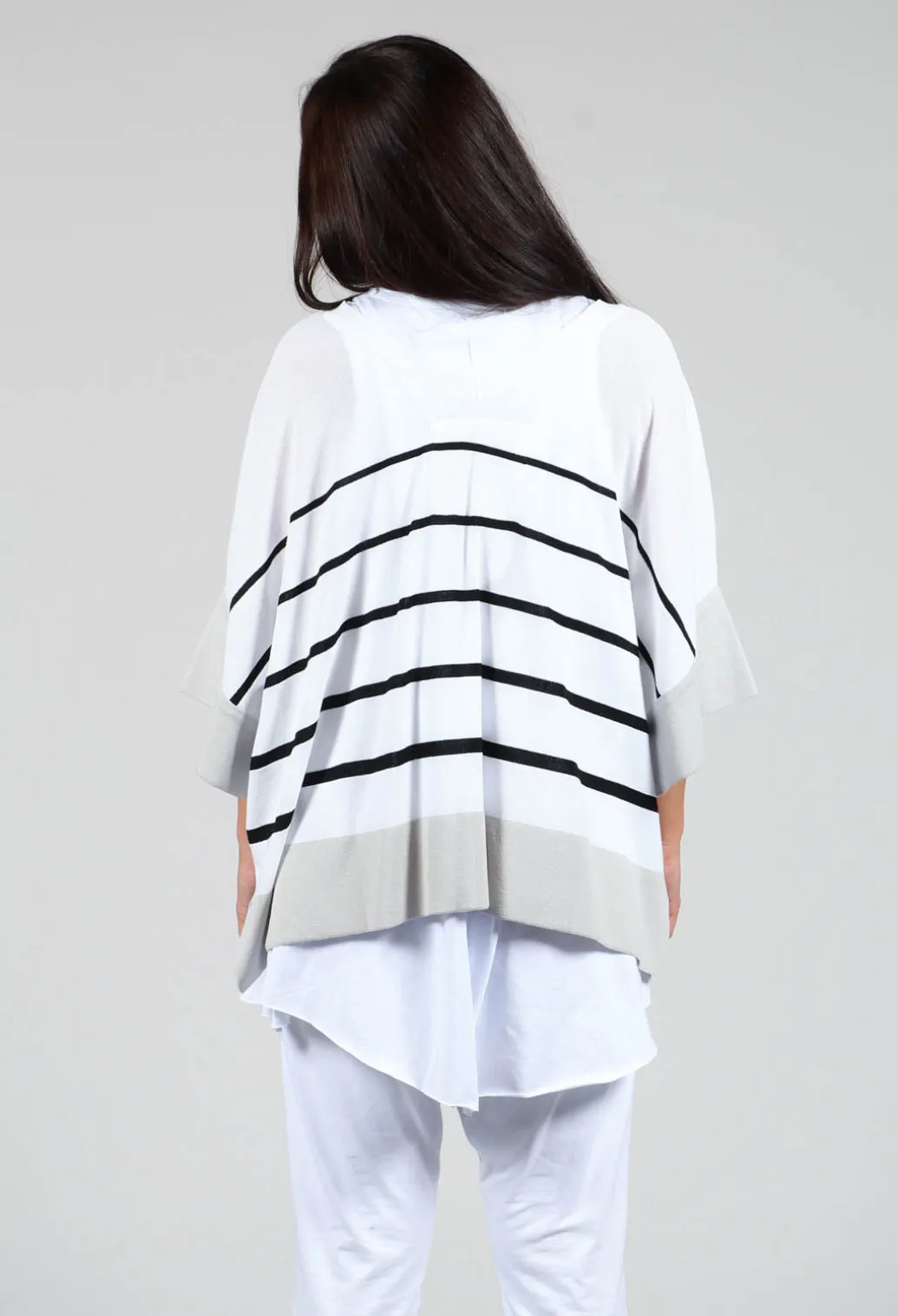 V Neck Jumper in White and Black Stripe