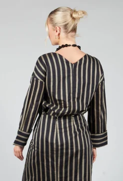 V Neck Striped Cross Over Top in Singapura Nero