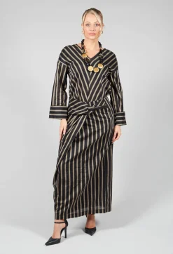V Neck Striped Cross Over Top in Singapura Nero