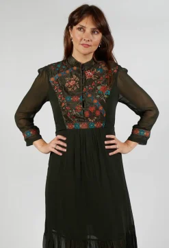 Veda Embroidered Dress Kaki
