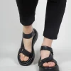 Velcro Strap Sandals in Black