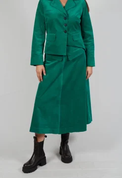 Velvet A-Line Skirt in Green
