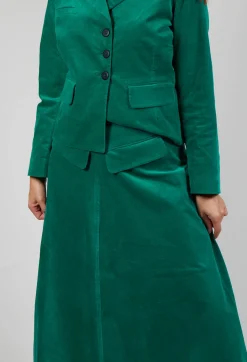 Velvet A-Line Skirt in Green