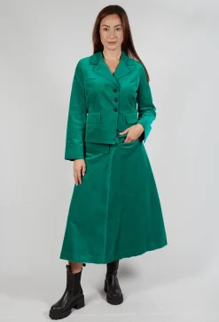 Velvet A-Line Skirt in Green