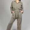 Velvet Collar Jumpsuit in Marron Glace