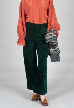 Velvet Pocket Detail Trousers in Vert