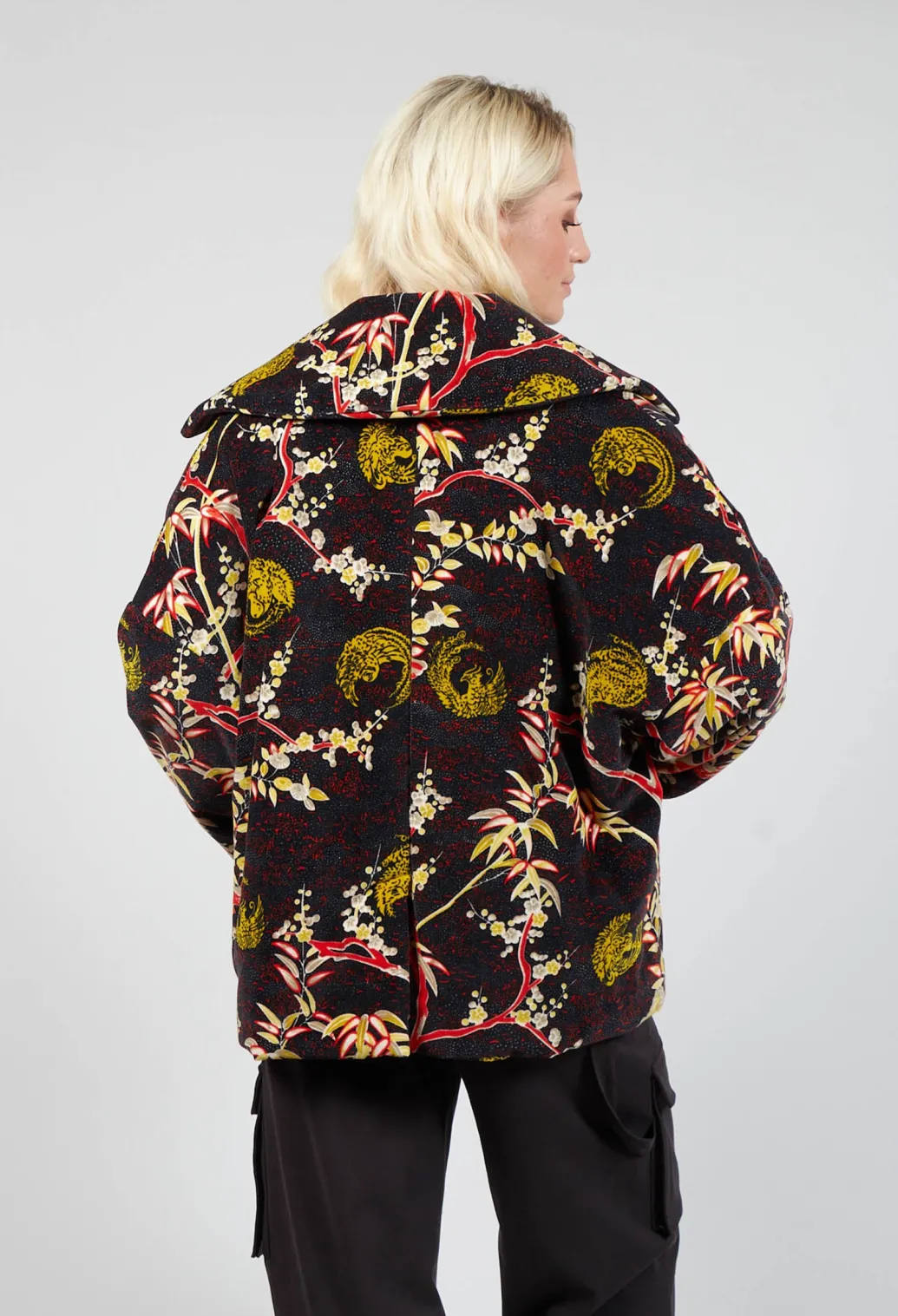 Velvet Short Coat in Black Print