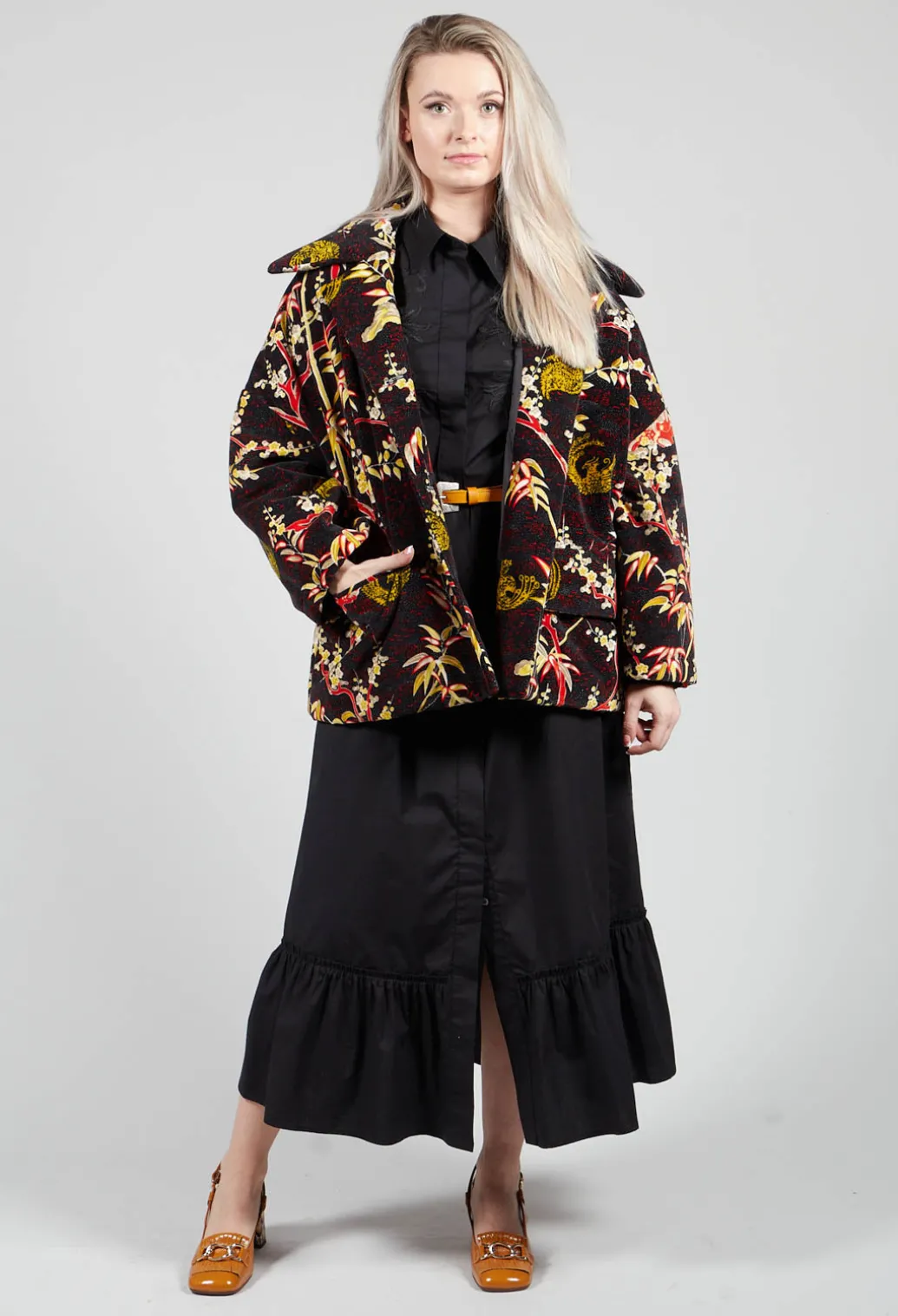Velvet Short Coat in Black Print
