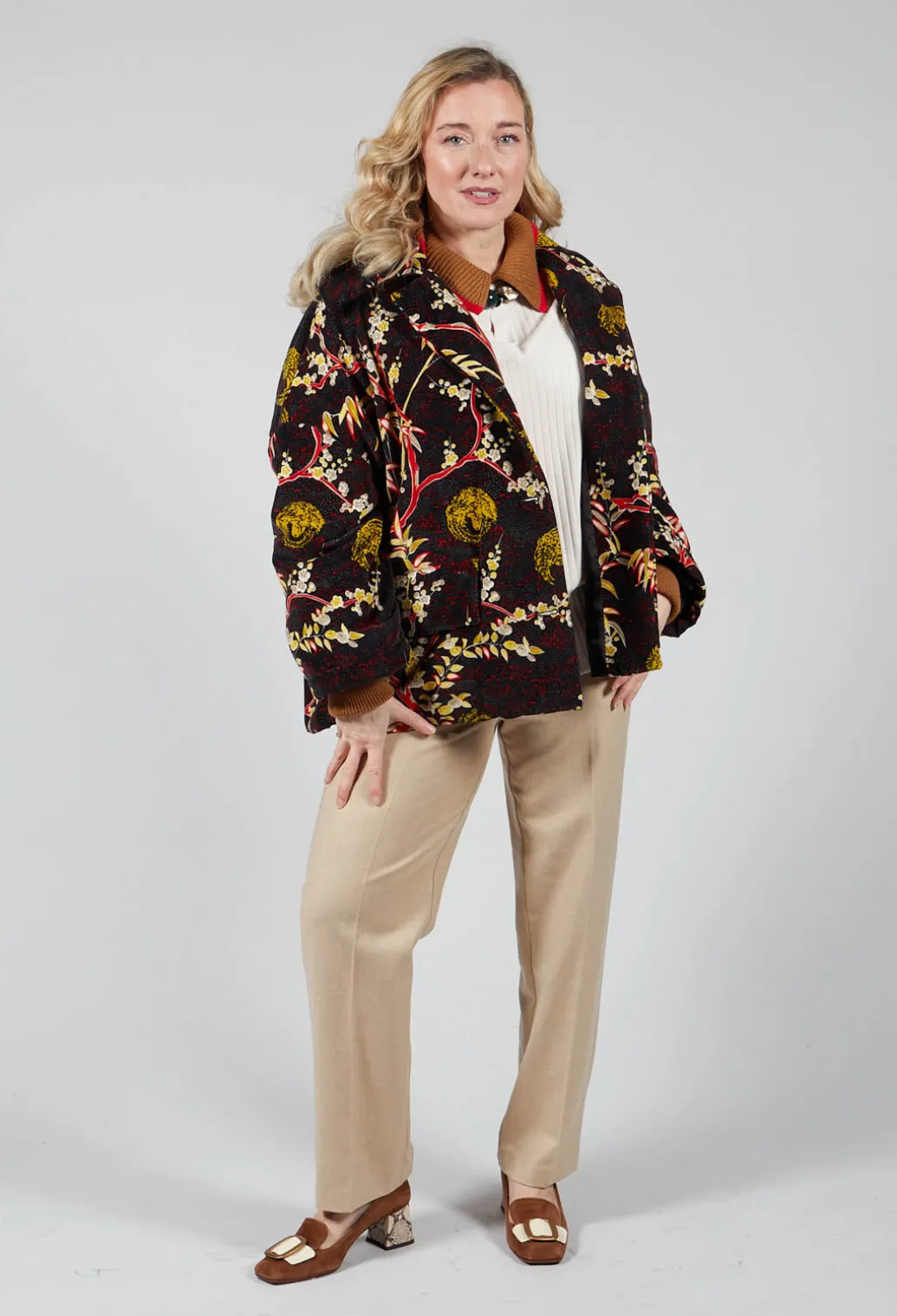 Velvet Short Coat in Black Print