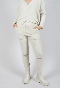 Velvet Slim Trousers in Off White