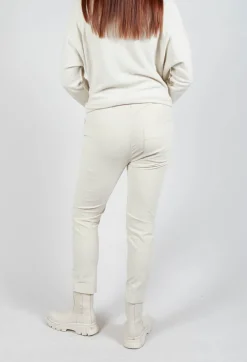 Velvet Slim Trousers in Off White