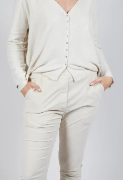 Velvet Slim Trousers in Off White