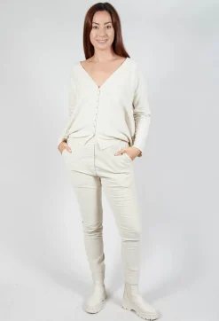 Velvet Slim Trousers in Off White