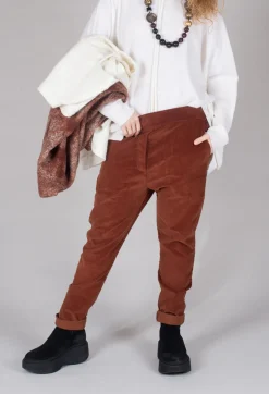 Velvet Slim Trousers in Rust