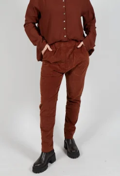 Velvet Slim Trousers in Rust