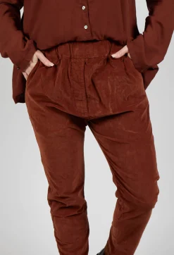 Velvet Slim Trousers in Rust