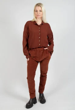 Velvet Slim Trousers in Rust
