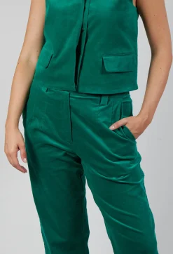 Velvet Straight Leg Trousers in Green