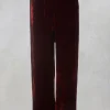 Velvet Wide Leg Trousers in Ruby