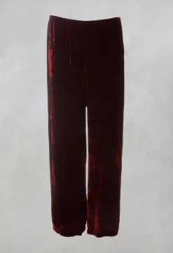 Velvet Wide Leg Trousers in Ruby