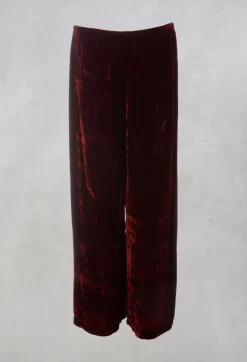 Velvet Wide Leg Trousers in Ruby